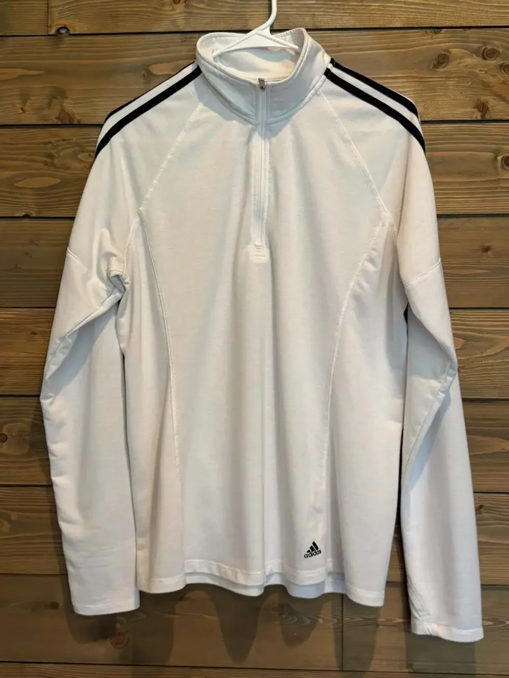Adidas White Black 3-Stripes Quarter Zip Pullover Sweatshirt Size L